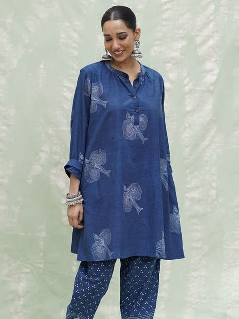 Chidiyaa Indi Chhaya Malhar Blue Hand Block Print Cotton Dress