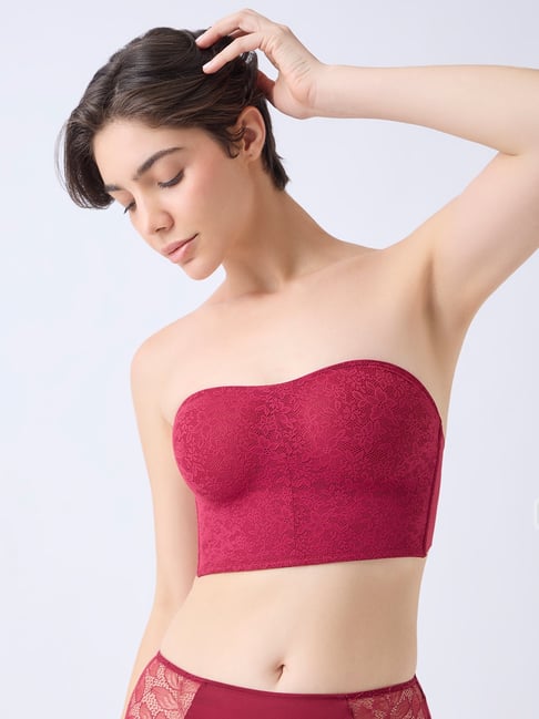 Wunderlove by Westside Red Lace Invisible Super grip Padded Bra-picture-27