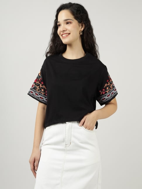 Sands of India Black Cotton Crop Top