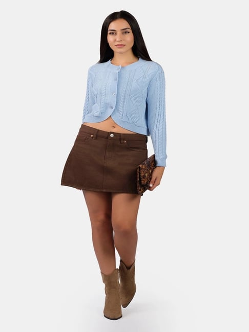 VIRGIO Light Blue Cotton Woven Design Cardigan-picture-23