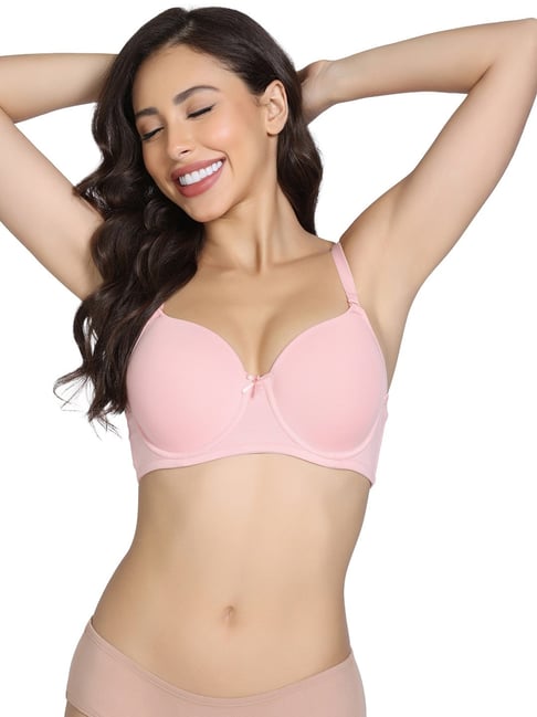 Zivame Pink Cotton Padded Non Wired Medium Coverage T-shirt Bra