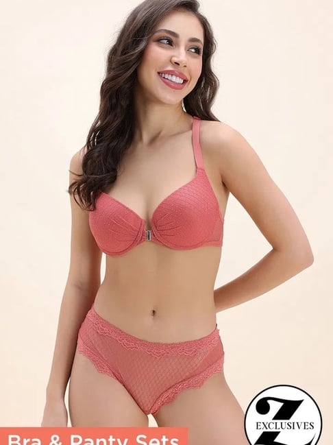 Zivame Pink Polyamide Geometric Padded Under-wired Medium Coverage T-shirt Bra & Panty Set-picture-20
