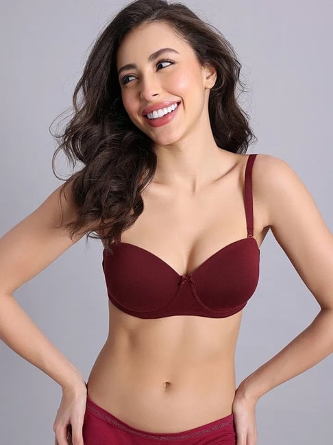 Zivame Maroon Cotton Padded Under-wired Medium Coverage Multiway Bra-picture-24