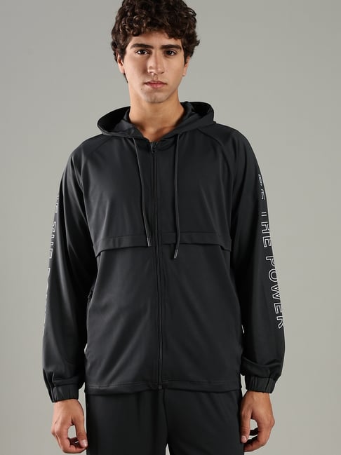 DOMIN8 Navy Blue Polyester Half Zipper Relaxed Fit Sports Jacket