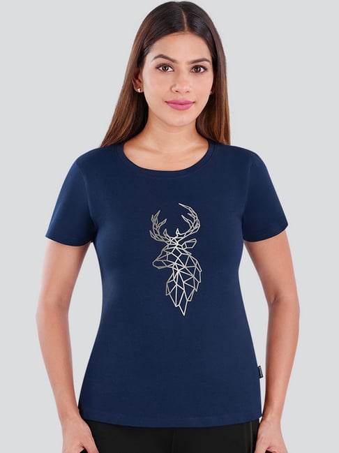 Dermawear Navy Blue Cotton Printed T-Shirt