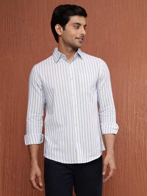 Fabindia White-Blue Slim Fit Striped Shirt-picture-36