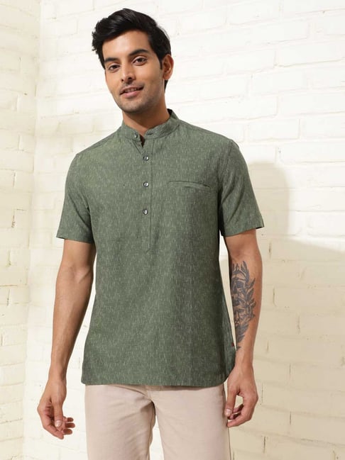 Fabindia Green Slim Fit Woven Design Shirt-picture-38