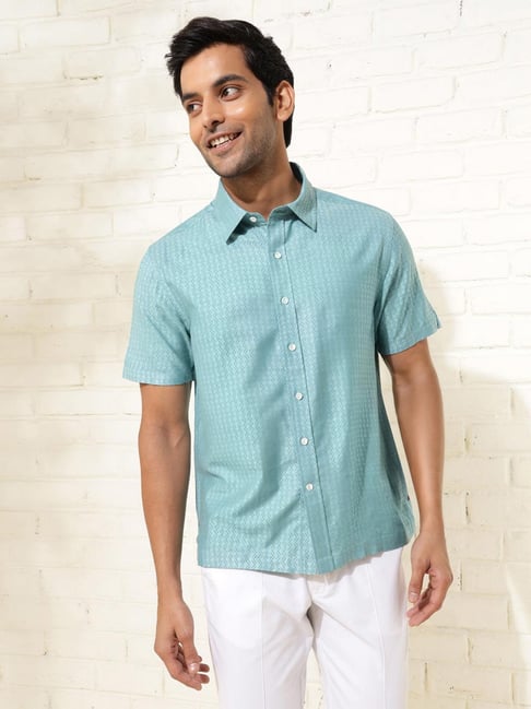 Fabindia Sky Blue Straight Fit Printed Shirt-picture-19