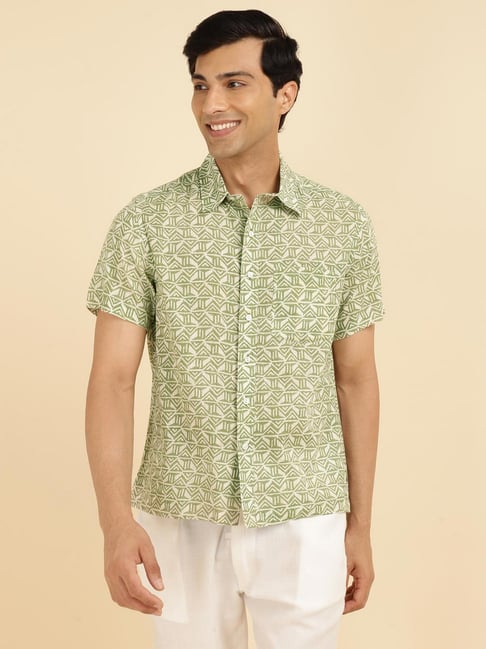 Fabindia Green Straight Fit Printed Shirt-picture-29