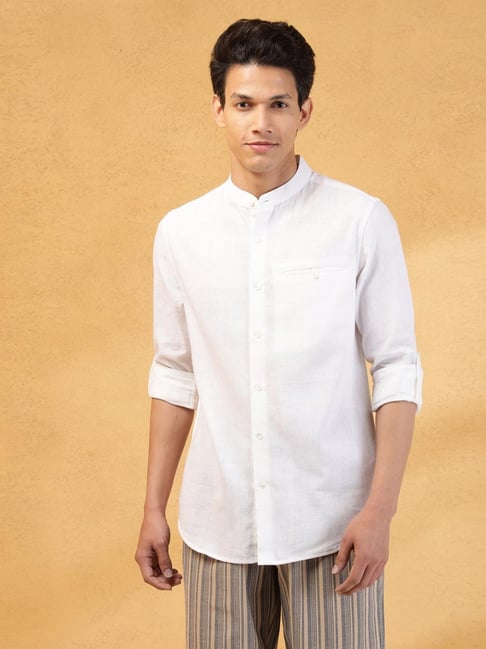 Fabindia White Slim Fit Solid Shirt-picture-24