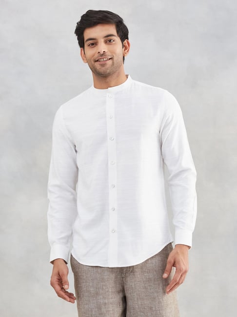 Fabindia White Slim Fit Solid Shirt-picture-22