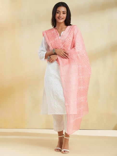 Fabindia Pink Embroidered Dupatta