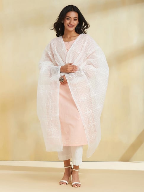 Fabindia White Embroidered Dupatta-picture-41