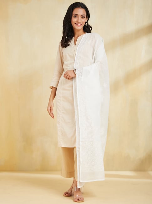 Fabindia White Embroidered Dupatta-picture-42