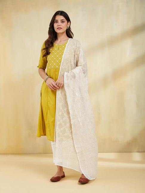 Fabindia White Embroidered Dupatta-picture-37