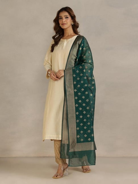 Fabindia Green Woven Design Dupatta-picture-31