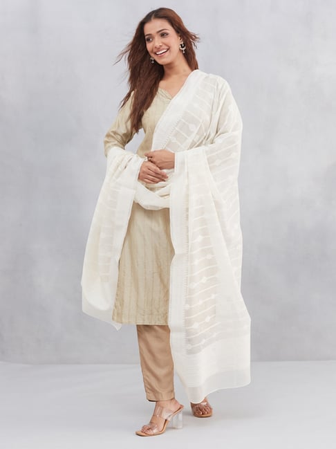 Fabindia White Woven Design Dupatta-picture-28