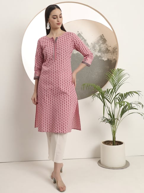 Span Pink Cotton Printed Kurta-picture-17