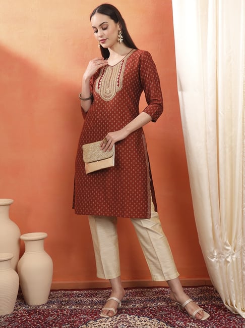 Span Brown Silk Printed Kurta-picture-38