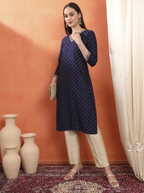 Span Dark Blue Printed Kurta-picture-20