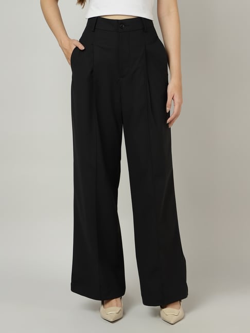 Sands of India Black Viscose Regular Fit High Rise Trousers