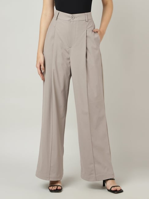 Sands of India Beige Viscose Regular Fit High Rise Trousers