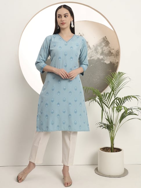 Span Blue Printed Kurta