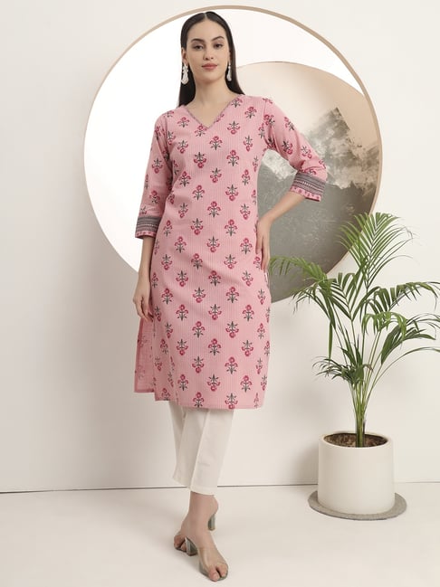 Span Pink Cotton Floral Print Kurta-picture-20