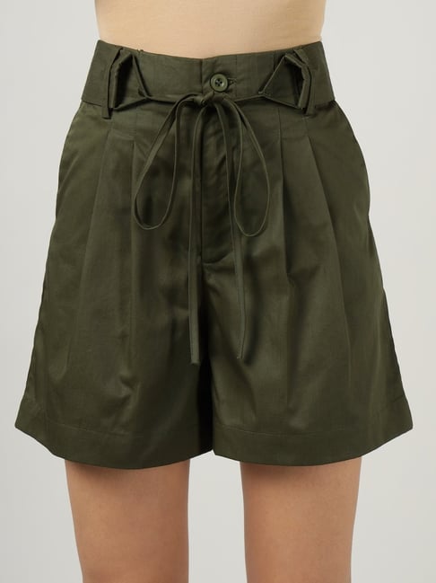 Sands of India Olive Cotton Shorts