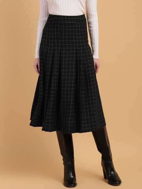 Sands of India Black Polyester Checked Skirt