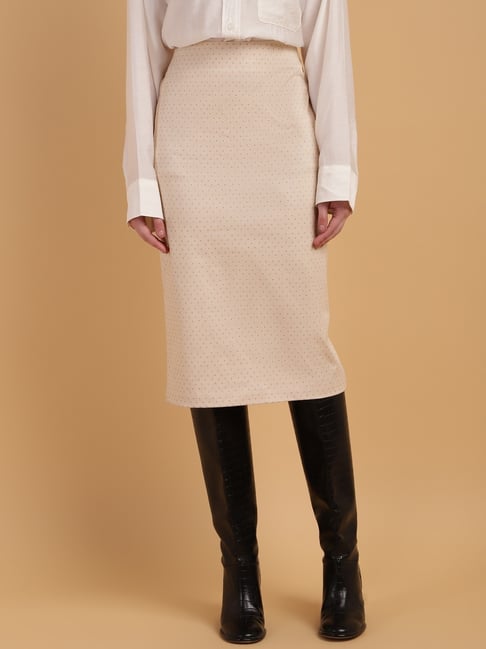 Sands of India Cream Cotton Printed Skirt