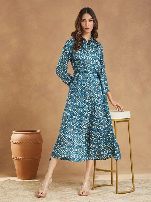 fabindia cotton dresses Buy Blue Cotton Chikankari Midi Dress for Women Online at Fabindia