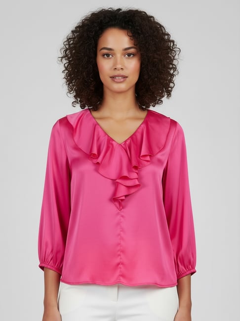 Qurvii Pink Satin Solid Top-picture-32