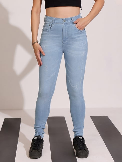 Dolce Crudo Light Blue Flare Fit Distressed Jeans-picture-47