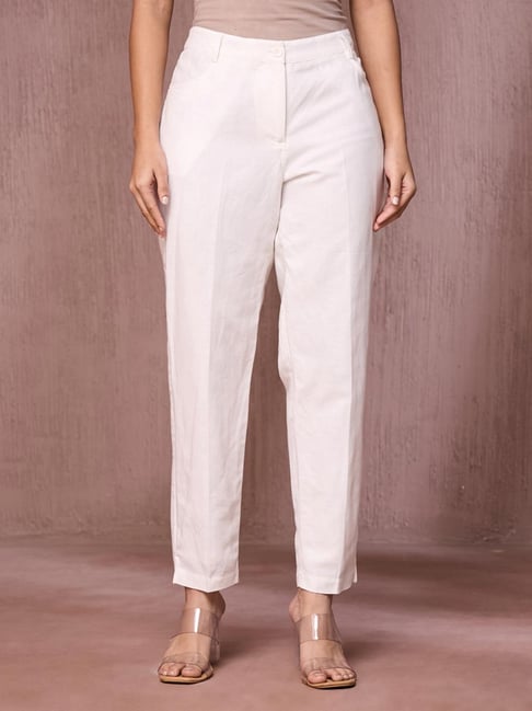 Fabindia White Solid Formal Pants-picture-18