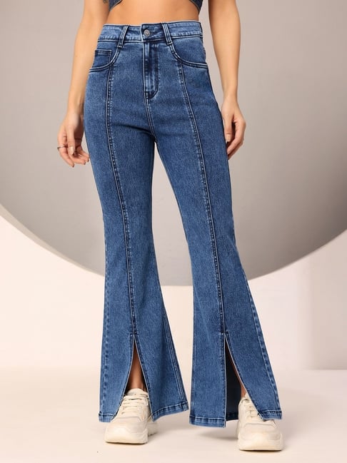 Dolce Crudo Navy Blue Flare Fit Jeans-picture-31