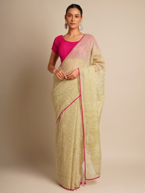Jaypore Beige Floral Saree with Blouse-picture-30