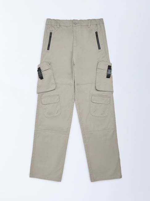 Y&F Kids Boys by Westside Beige Cargo-Style Mid-Rise Cotton-Blend Trousers