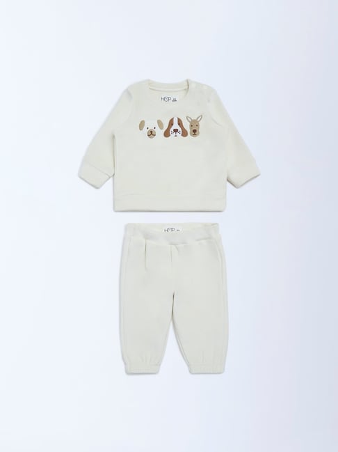 HOP Baby Boys by Westside Off-White Animal Design Sweatshirt and Joggers Set-picture-36