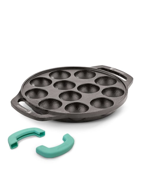 Bergner Black Cast Iron Appam Patra with 12 Pits