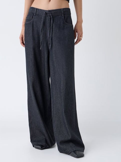 LOV by Westside Dark Grey High-Rise Denim Trousers