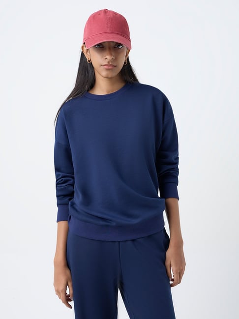 Studiofit by Westside Navy Solid Sweatshirt