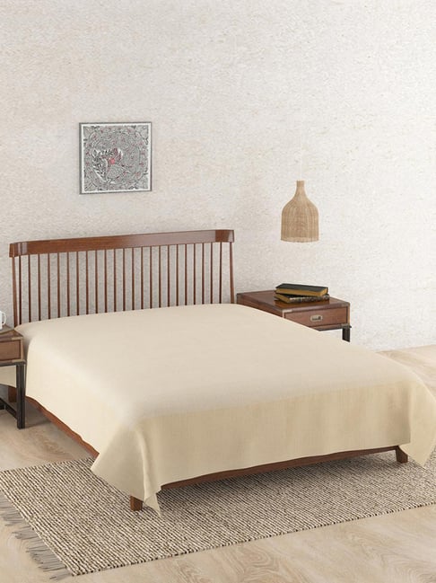 Fabindia Beige Azig Cotton Hand Woven Double Bed Cover-image-23