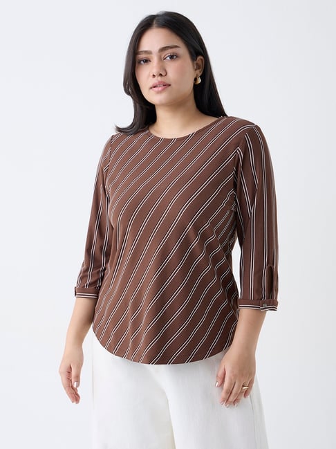 Gia by Westside Dark Brown Printed Top