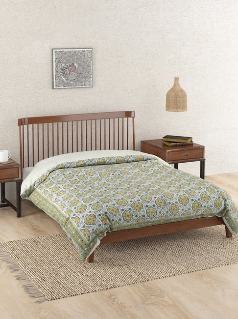 Fabindia Green Krisha Cotton Quilt Printed Double-picture-10