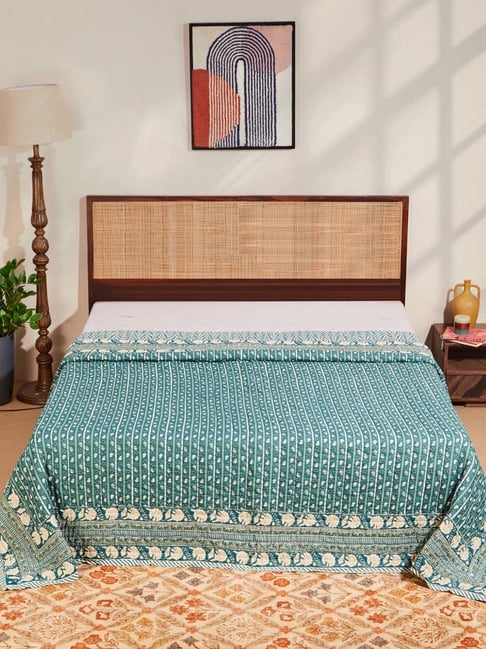Fabindia Teal Ambara Printed Cotton Quilt-picture-14