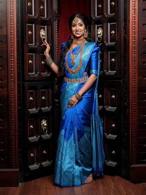 Anjaneya Sarees Blue Banarasi Silk Woven Design Saree With Unstitched Blouse-picture-31