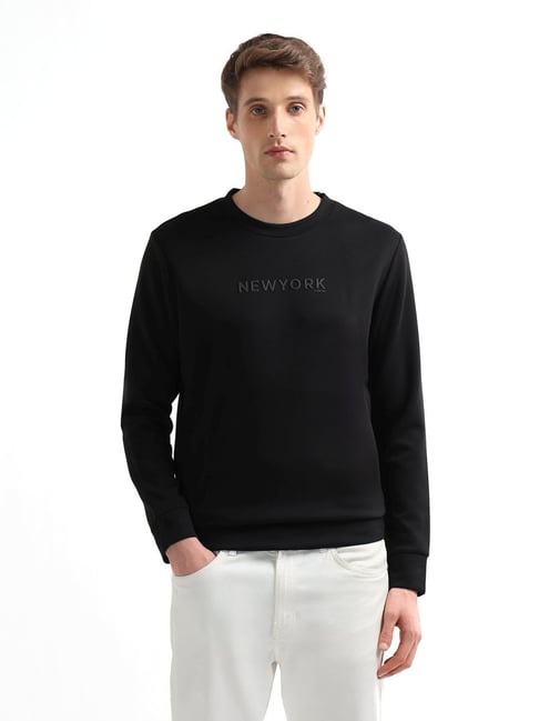 Arrow New York Black Cotton Regular Fit Printed Sweatshirt