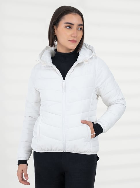 Red Tape White Polyester Puffer Jacket