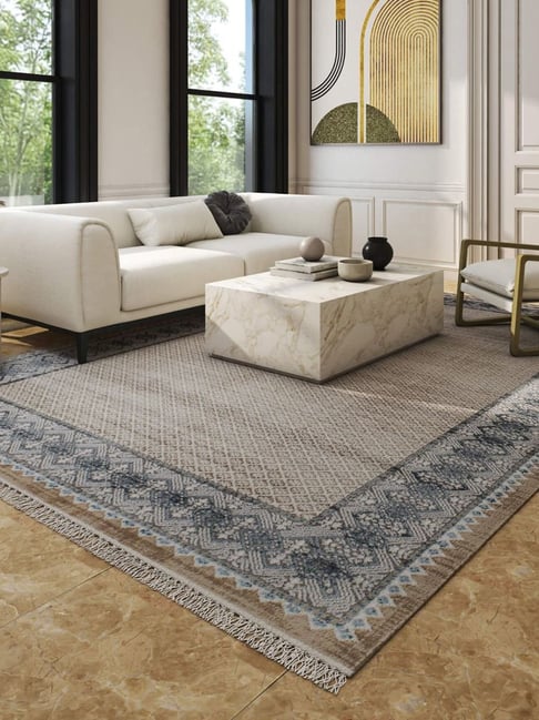 ASTERLANE White & Mahogany Polyester Geometric Carpet (4 x 6 ft)